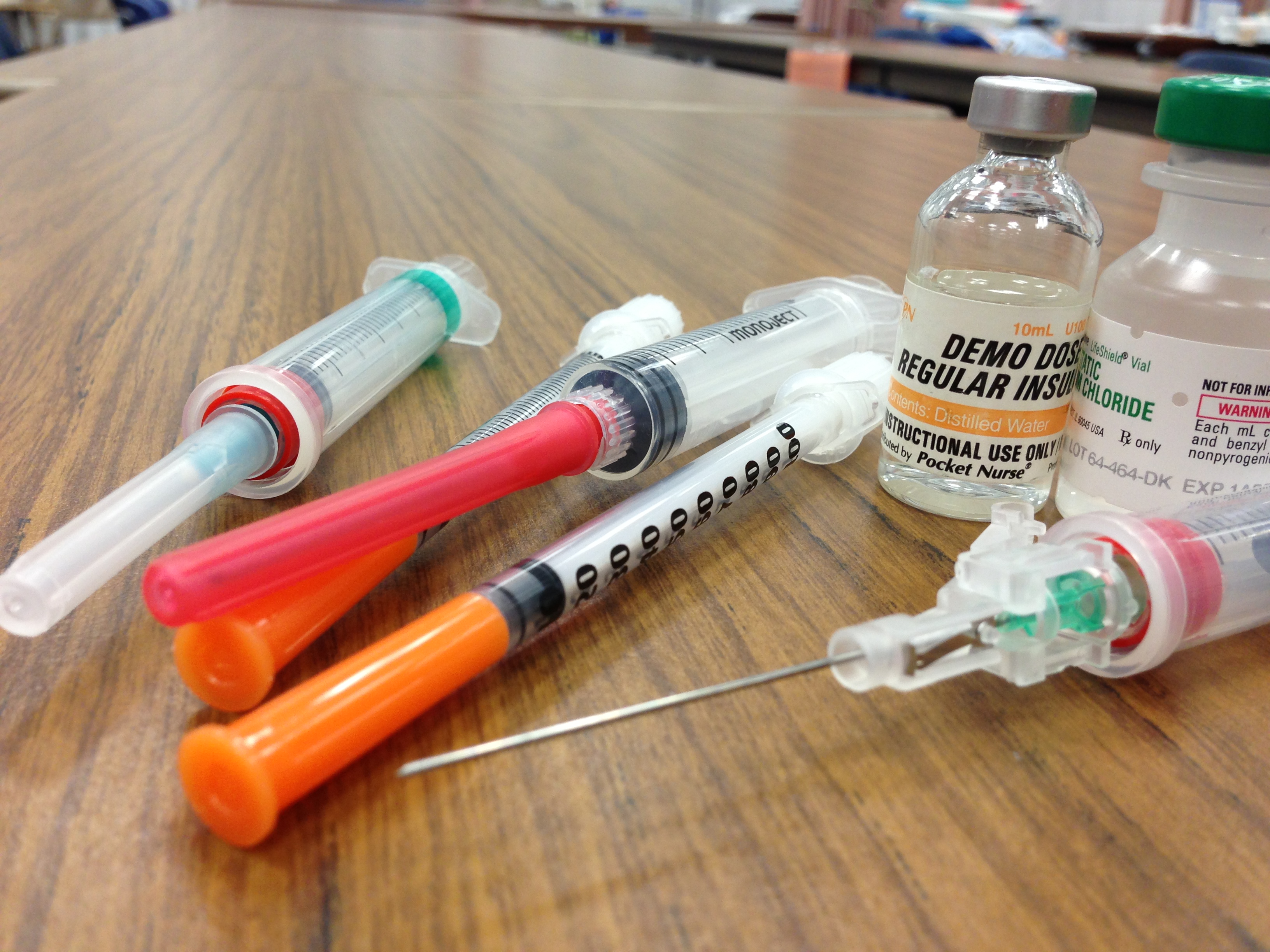 This is an image of supplies used to withdraw and administer medications.